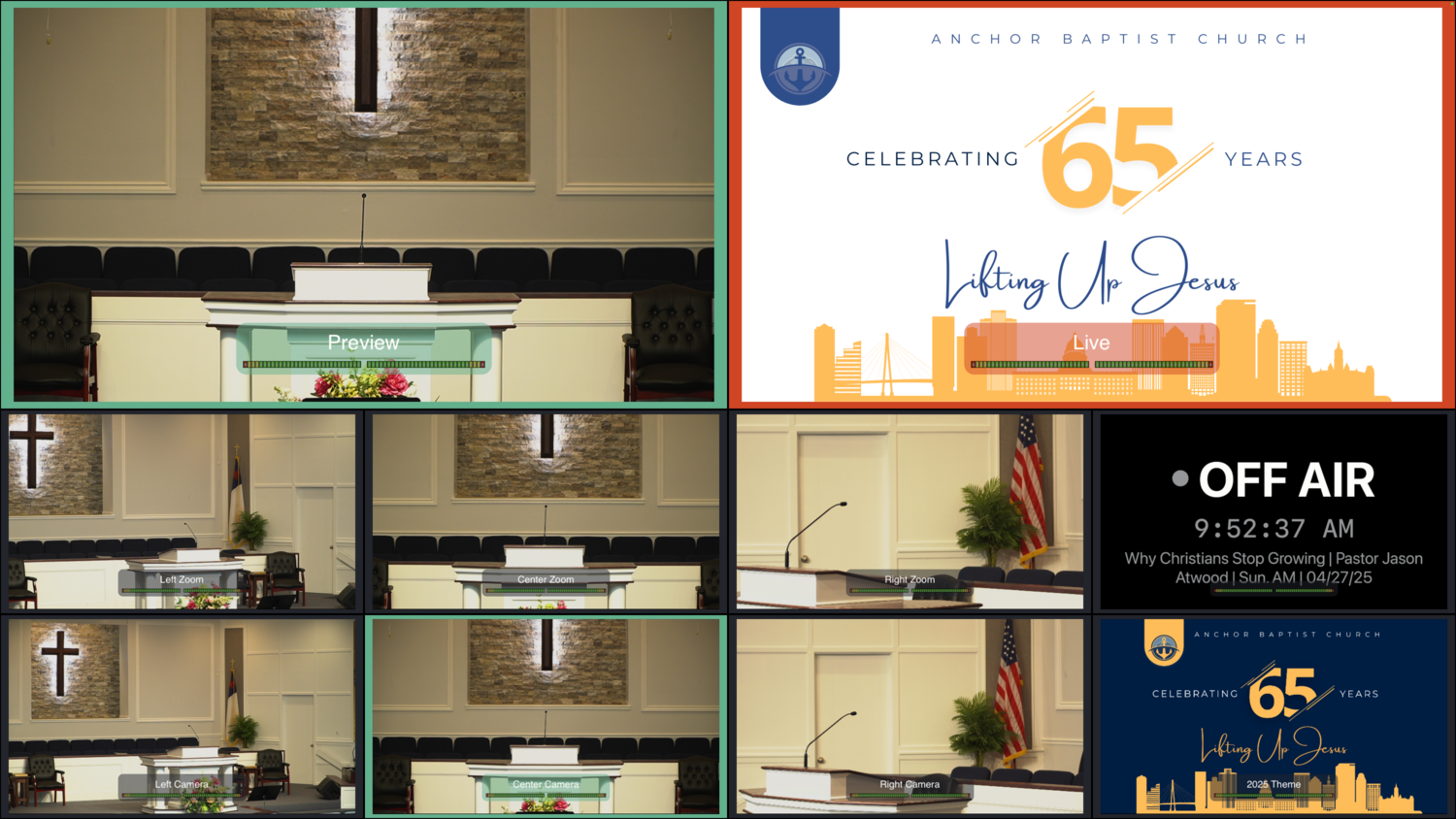 Wirecast multiviewer showing OFF AIR status