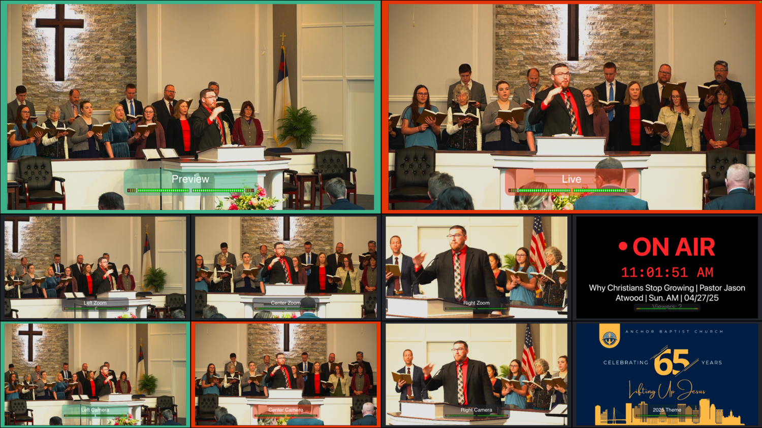 Wirecast multiviewer showing ON AIR status